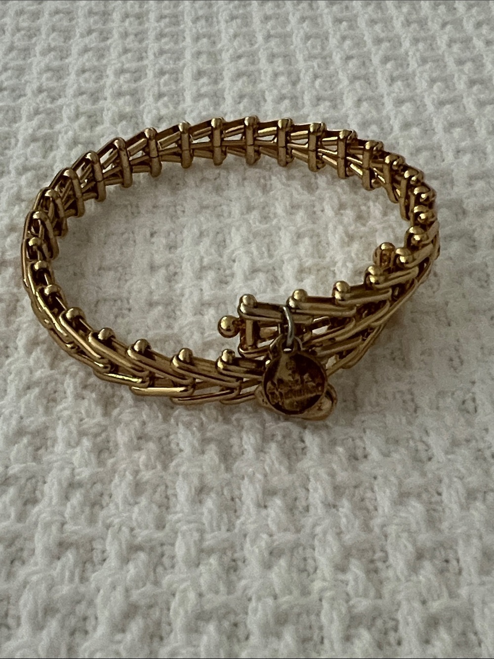 Alex and Ani Gold Woven Wire Bracelet with Charm